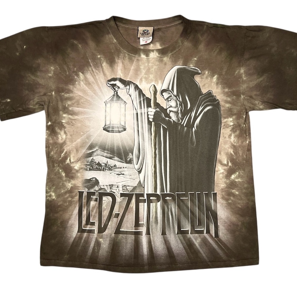 Vintage LED ZEPPELIN IV Liquid Blue Tie Dye Y2K T-Shirt - Wizard - Circa 2006
